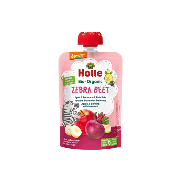 Holle      Zebra Beet Pure frutash me mollë, banane dhe rrepë (6m+)