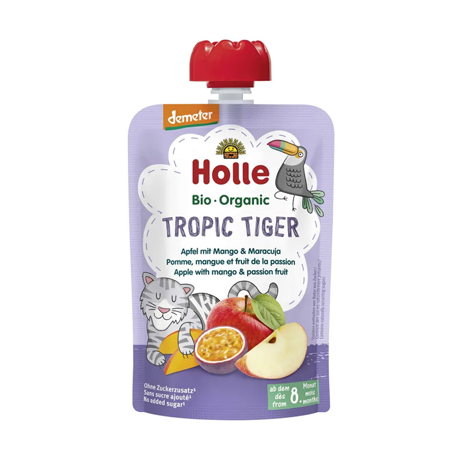 Holle      Tropic Tiger Pure frutash mollë, mango dhe frut pasioni (8m+)