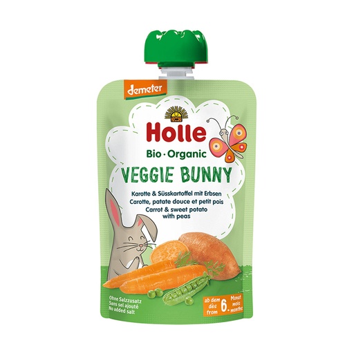 Holle      Veggie Bunny Pure me karrotë, patate të ëmbël dhe bizele (6m+)