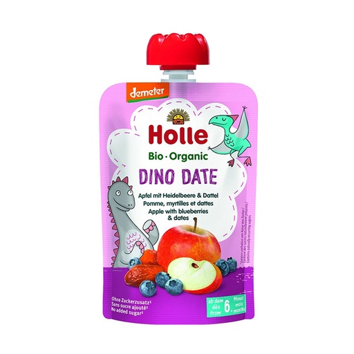 Holle      Dino Date Pure frutash mollë, boronicë dhe hurma arabie (6m+)