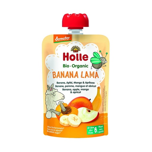 Holle      Banana Lama Pure frutash banane, mollë, mango dhe kajsi (6m+)