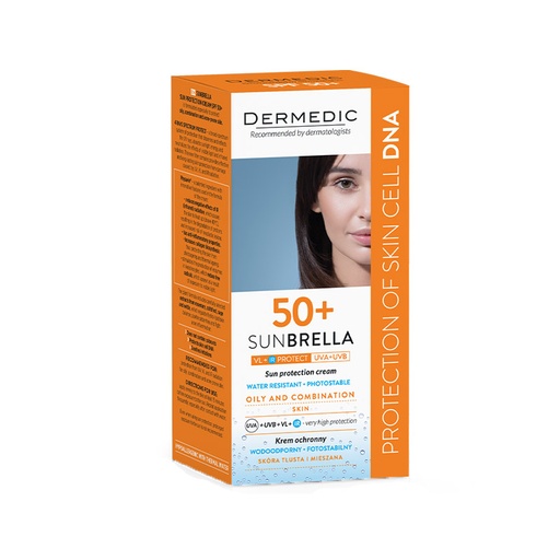 Dermedic      Sunbrella mbrojtës për lëkura mikse      të yndyrshme (SPF 50+)